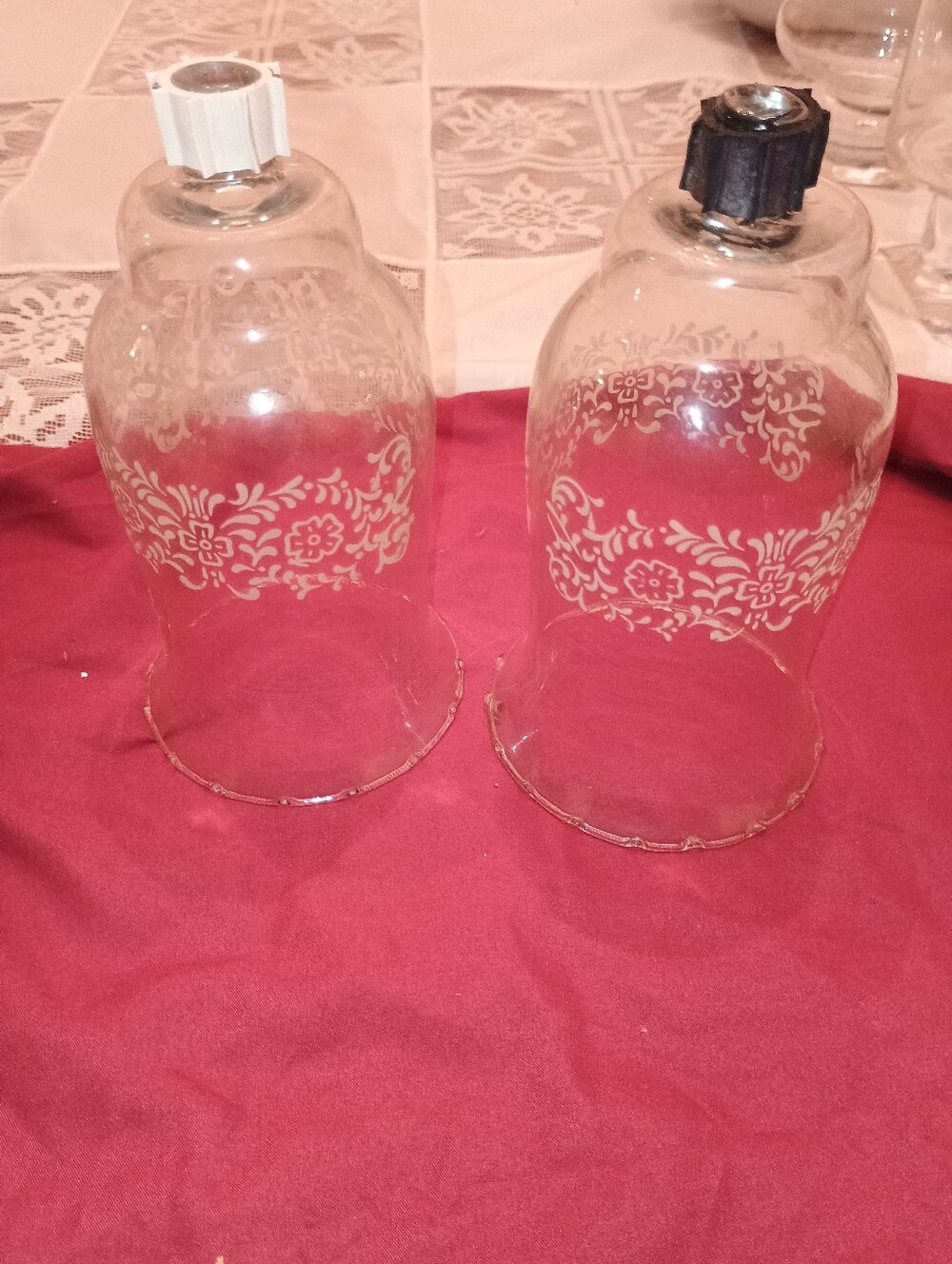 Pair of Homco Park Candle Peg Shades Holders with White Floral Etching